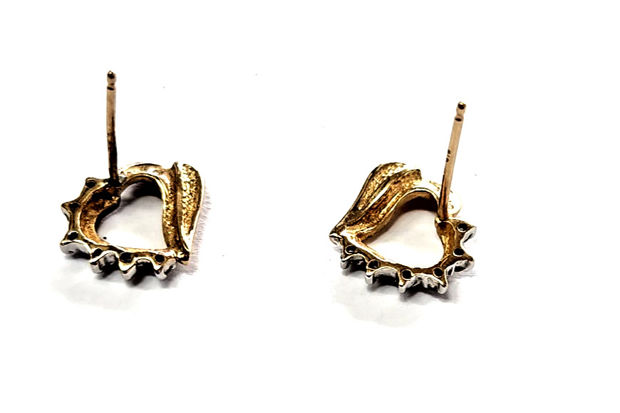 1OK Yellow Gold & Round-Diamond Heart Earrings (1.7 grams)