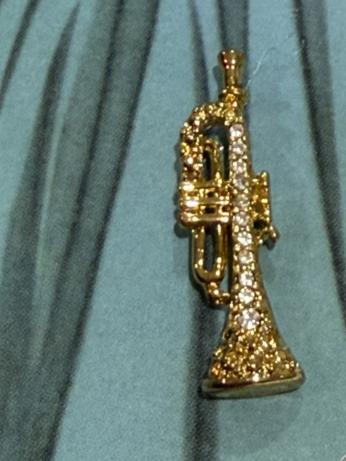 Sophie’s Closet blue Grecian gown greeting card and gold gemmed trumpet brooch