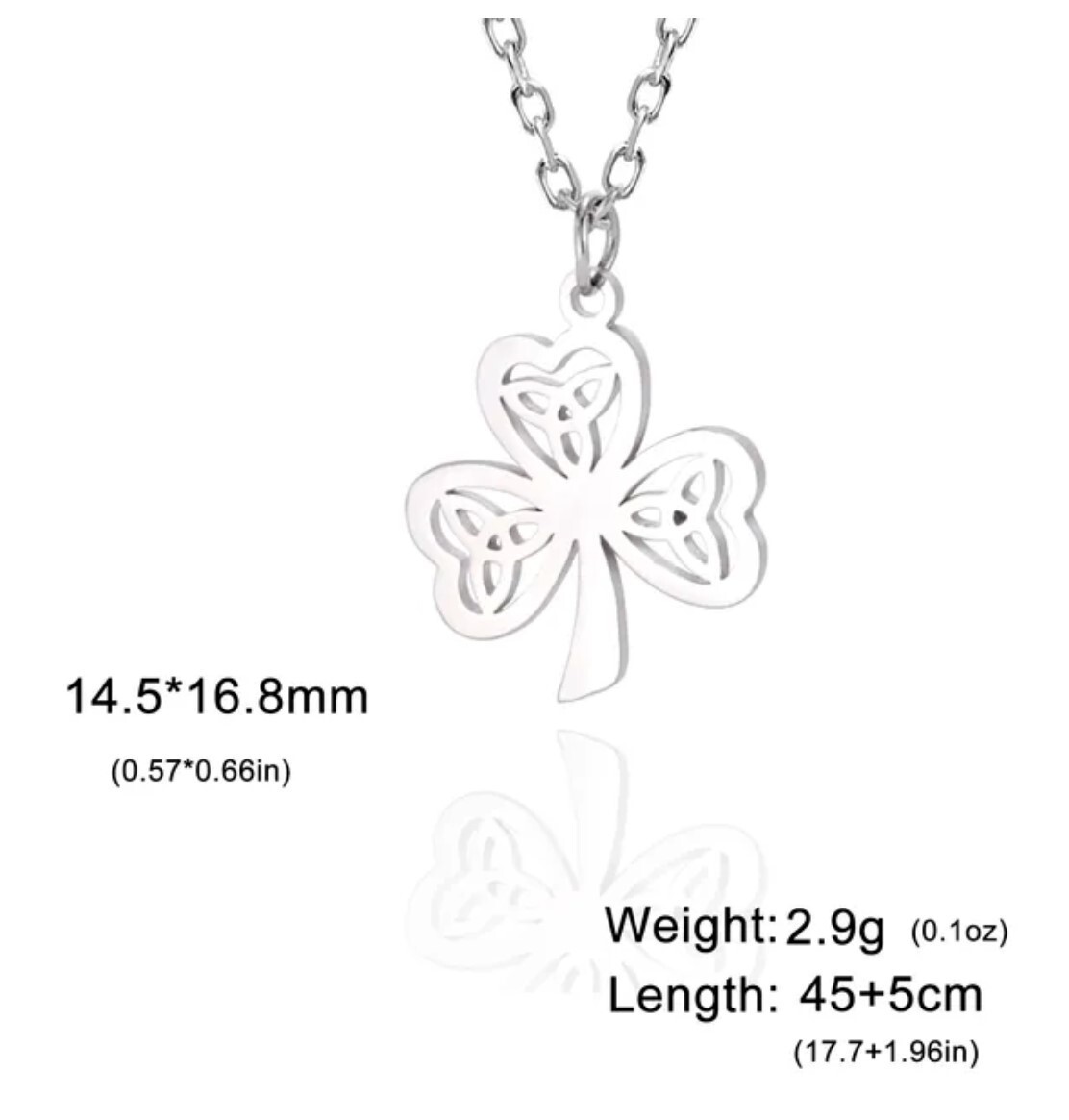 Celtic Stainless Steel 3 Trinity inside Shamrock Necklace with 45 cm + 5cm chain