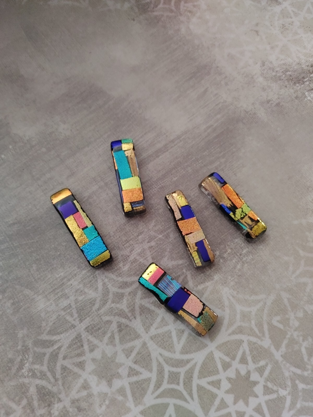 vintage SET 5 pendant beads dichroic art glass precious metal foil artisan