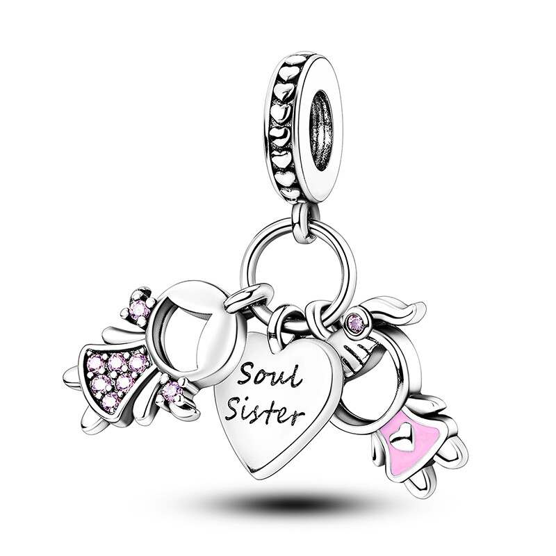 MULA Original Sisters Love Pendant DIY Charm CZ Fit Bracelet 925 Silver Plated