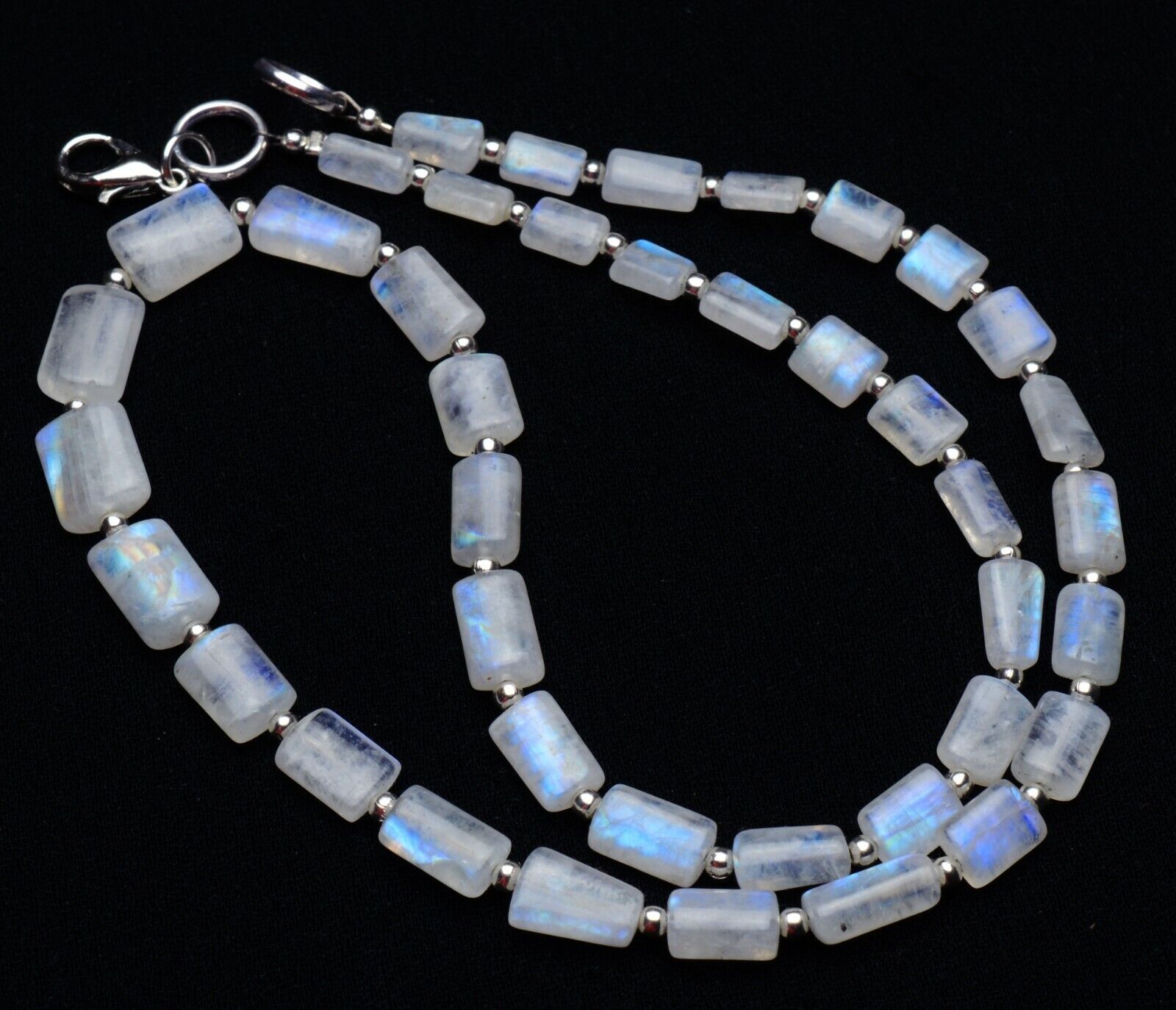 Natural Gem Blue Fire Rainbow Moonstone 7×4 to 11x9mm Nugget Beads Necklace 19″