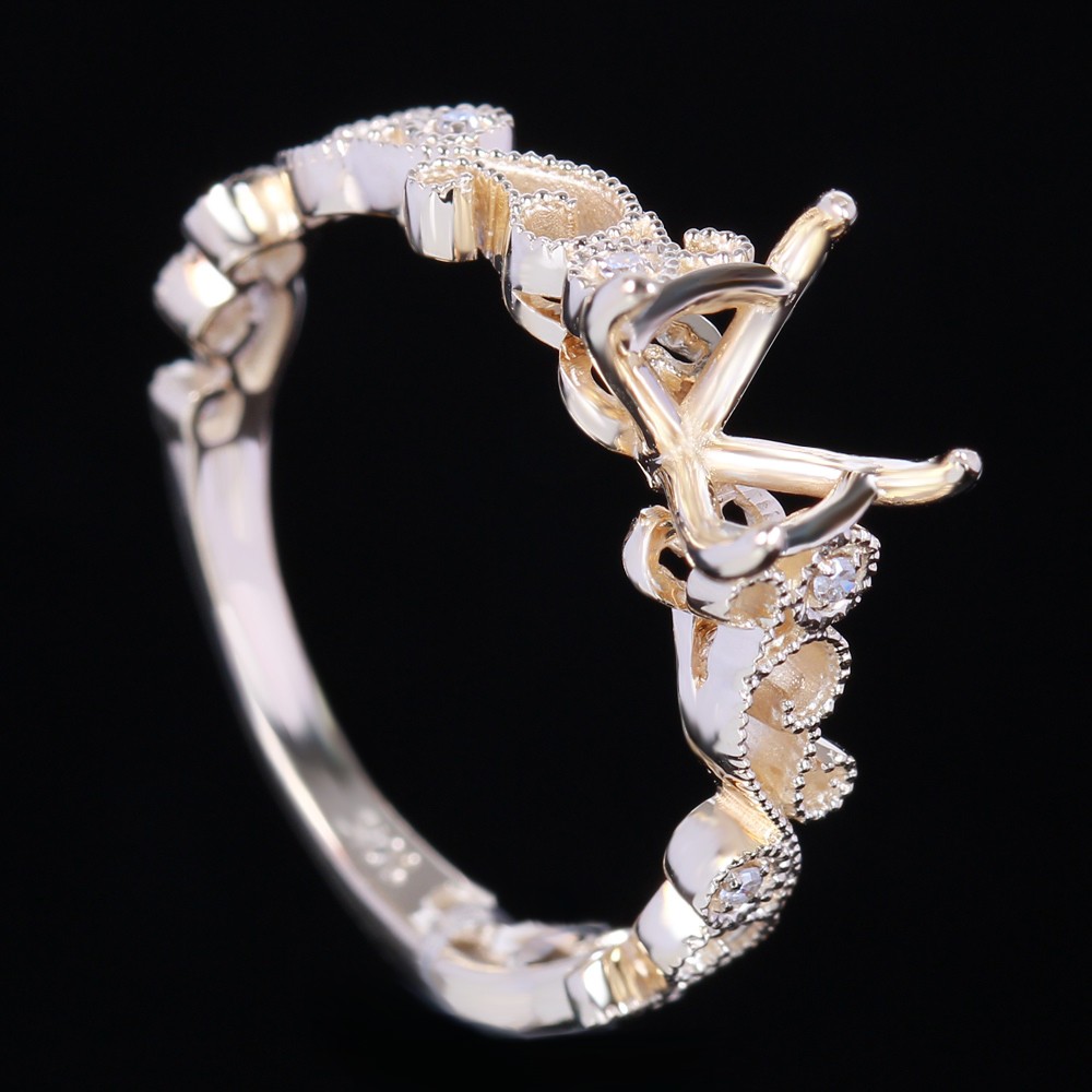 7-8mm Engagement Semi Mount Ring For Women Natural Diamond Solid 10K Yellow Gold