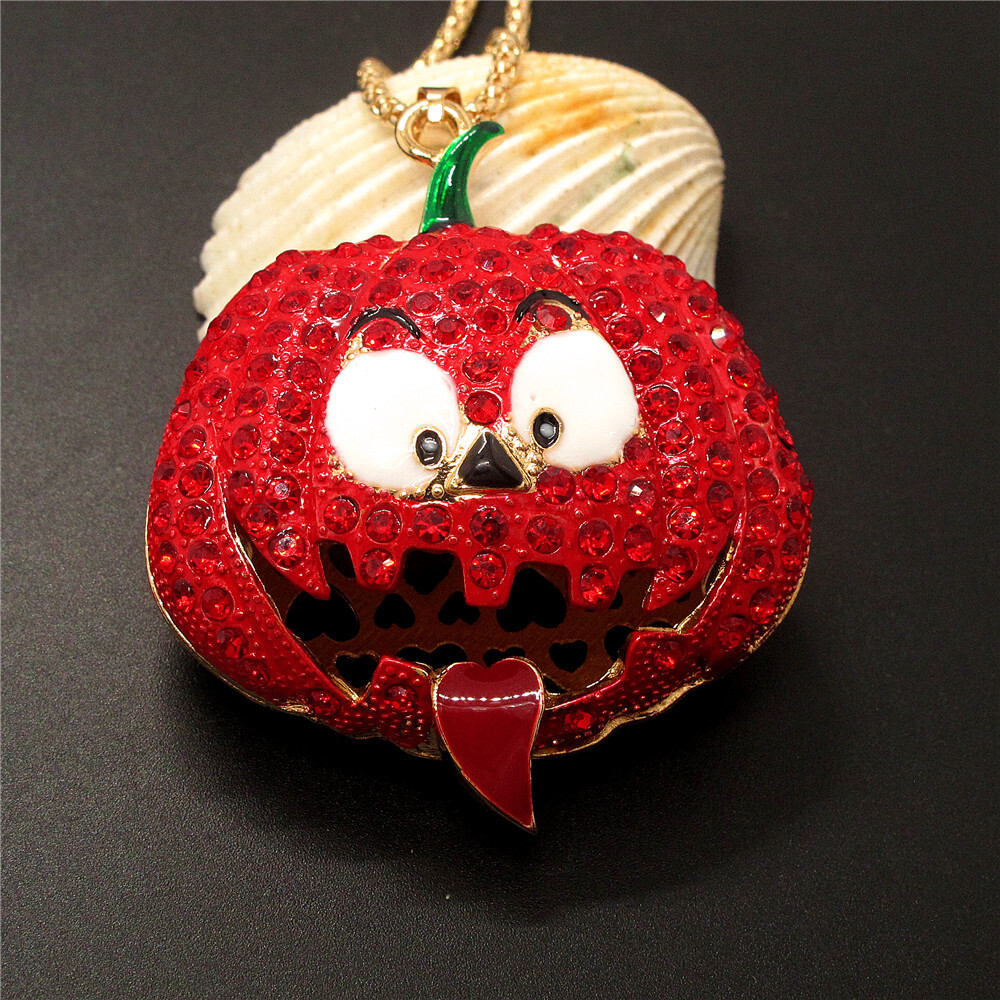 New Red Crystal Halloween Pumpkin Fashion Women Pendant Sweater Necklace