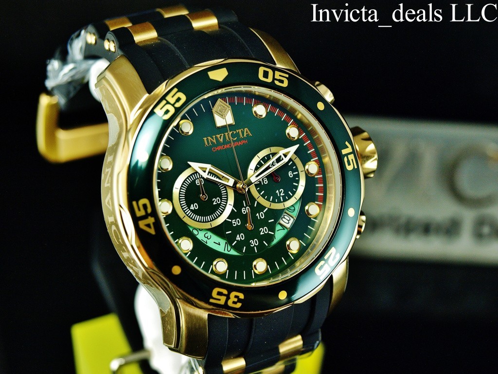 Invicta Men’s 48mm PRO DIVER SCUBA Chronograph GREEN Dial Gold Tone SS Watch