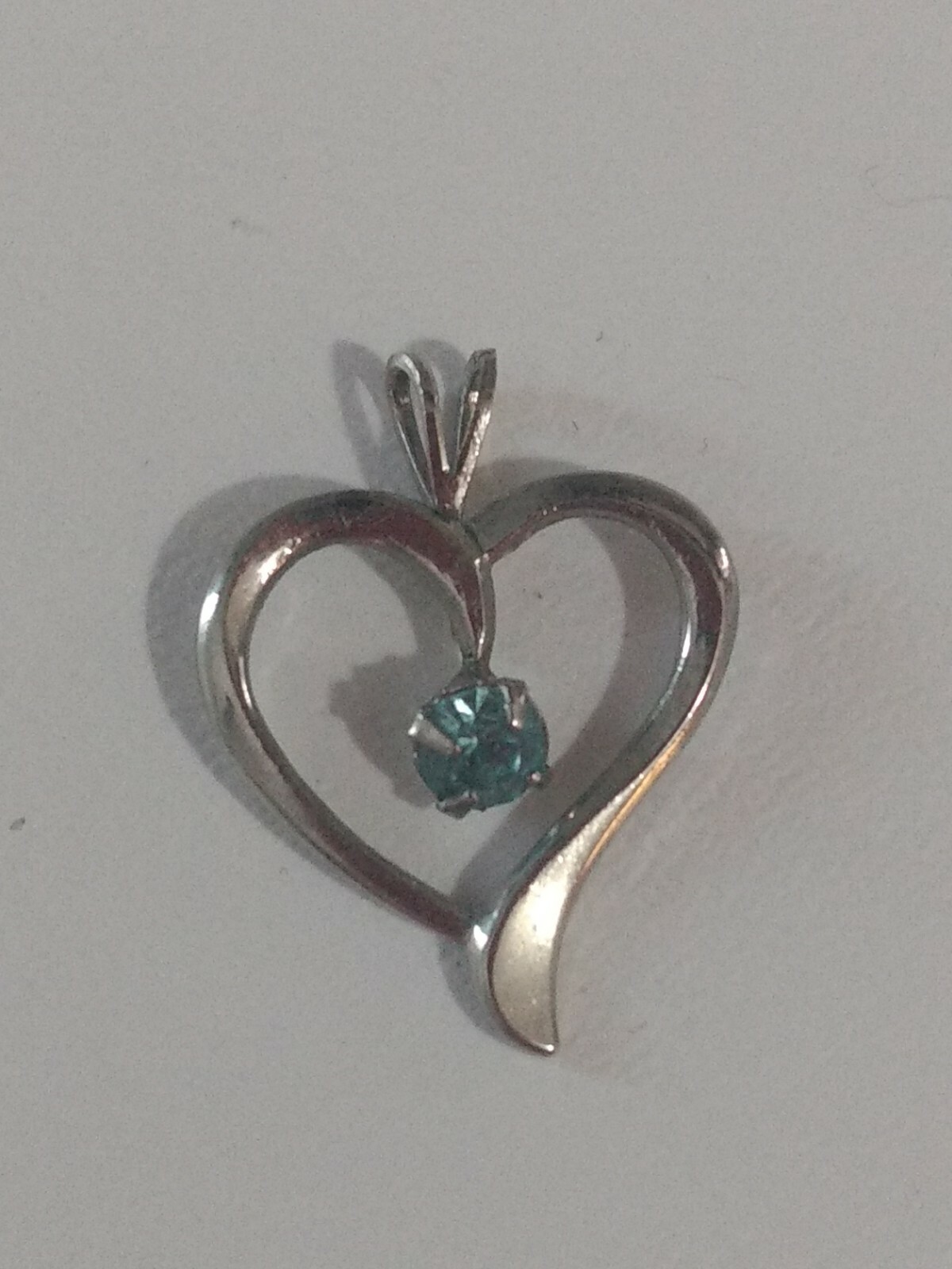 Silver Tone Small Heart Pendant Slide ONLY Blue Stone Birthstone No Chain