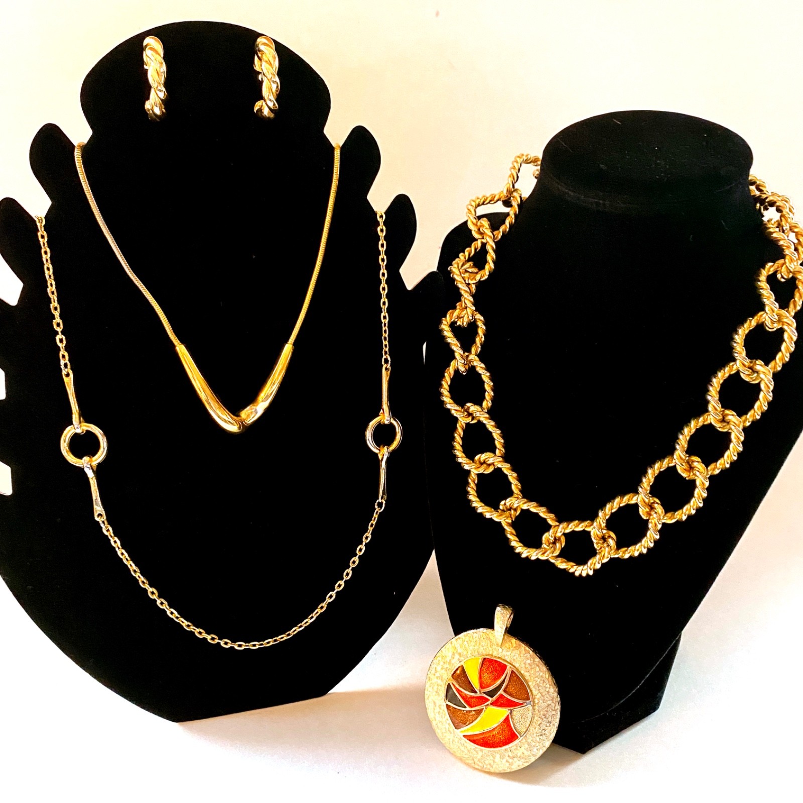 Lot of 5 Vintage to Now Costume Jewelry All Wearable – Modernist Gold Tone
