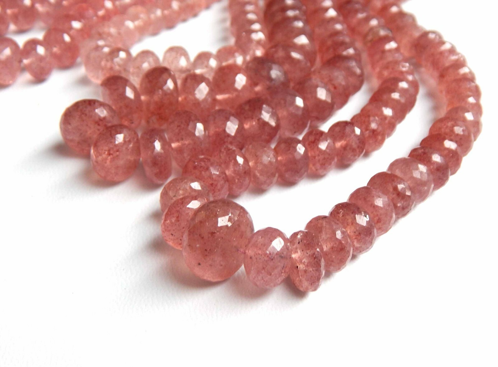GTL Certified Natural Pink Strawberry Quartz Faceted Rondelle Gemstone Beads
