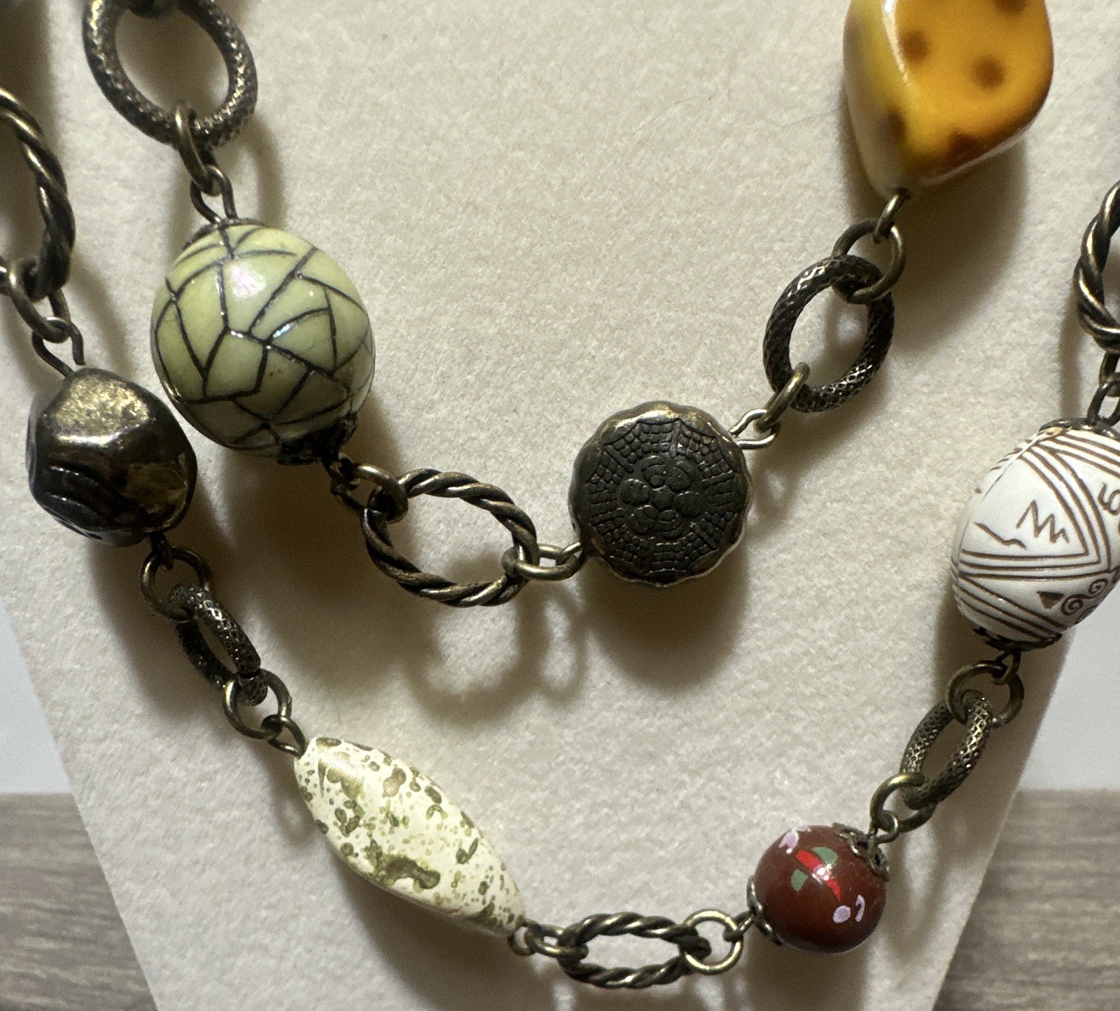 Premier Multicolor Bead & Stone Gold Tone Link Necklace Lobster Clasp Adjustable