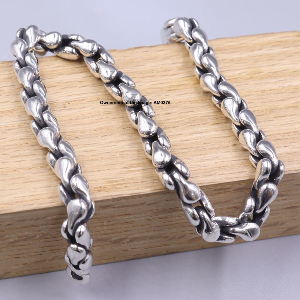 Pure 925 Sterling Silver Bracelet 5.5mm Pear U-Shaped Link Chain Unisex 8.26inch