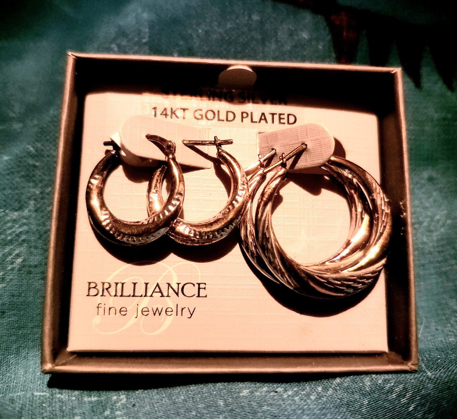 2 Brilliance Fine Jewelry 14K Gold Plated Sterling Silver & Diamond Cut Earrings