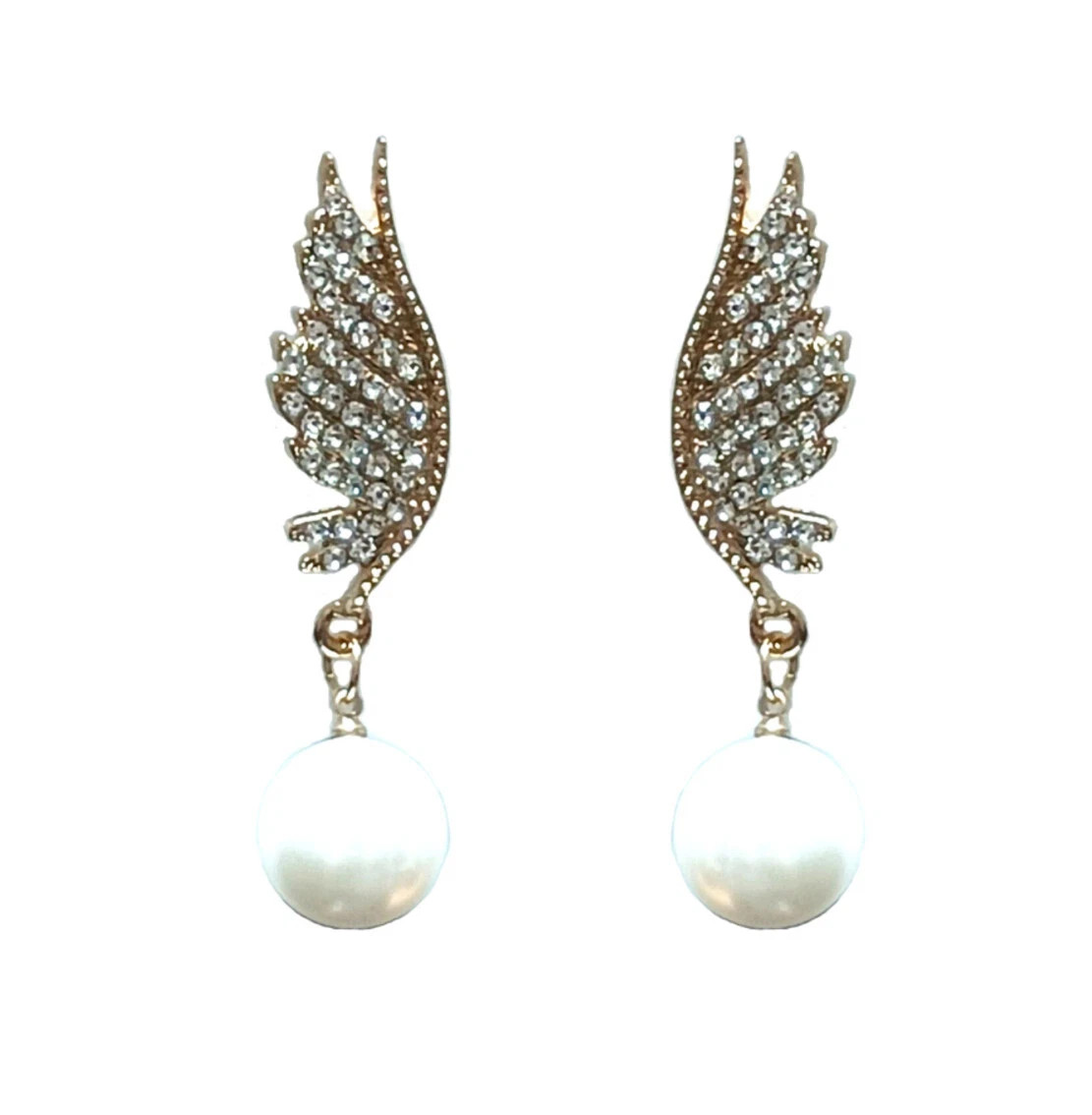 Womens Stud Earrings Wing with White Color Pearl, One Pair – Please Choose
