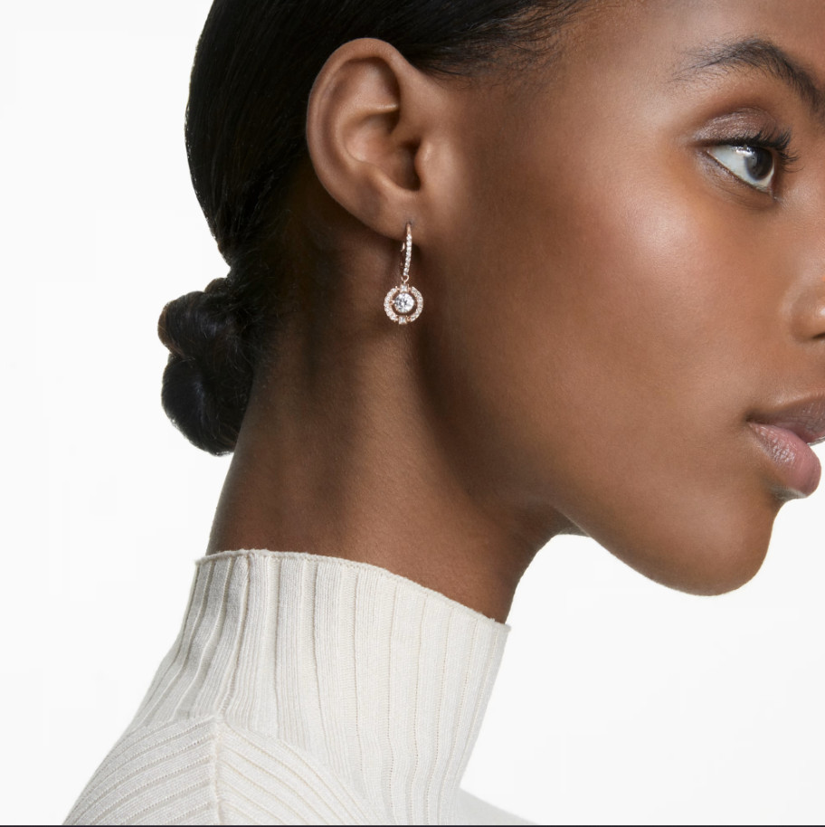 Swarovski Una drop earrings Round cut, White, 18K rose Gold Plated 5504753