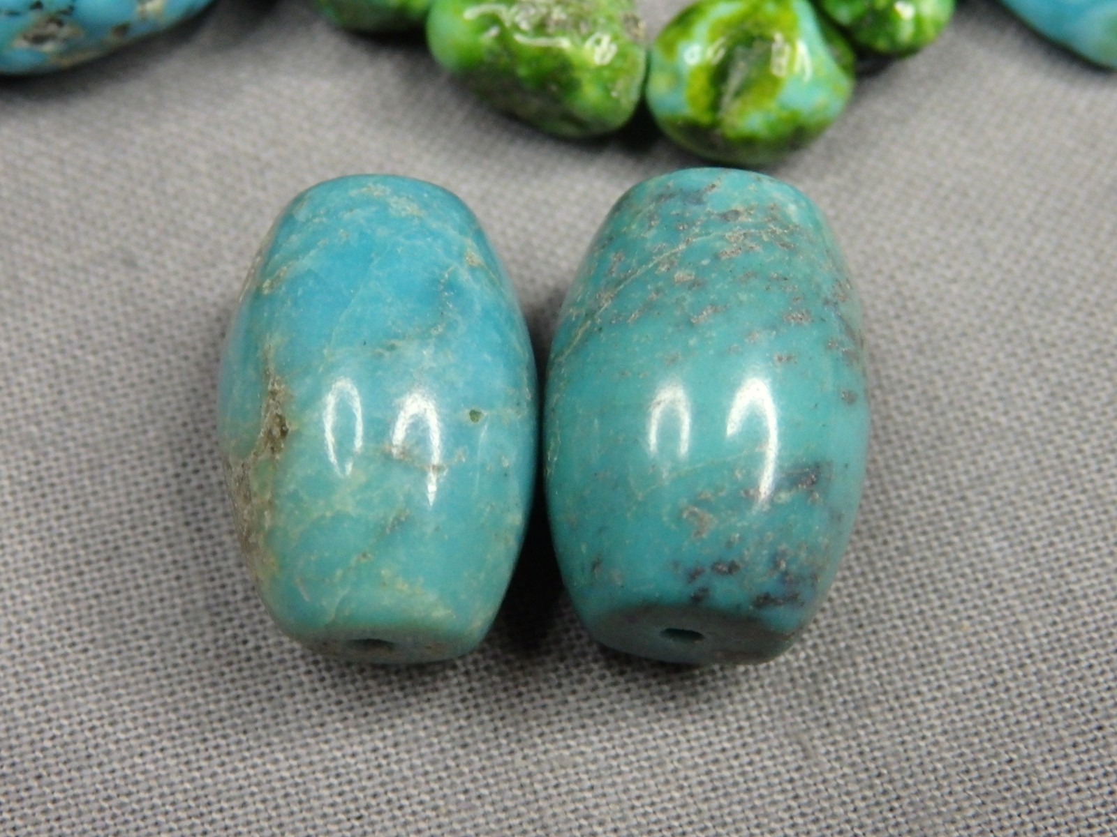 Lot of 2 CAMPITOS TURQUOISE 18x13mm Barrel BEADS 45cts Gemmy Smokey Blue #6