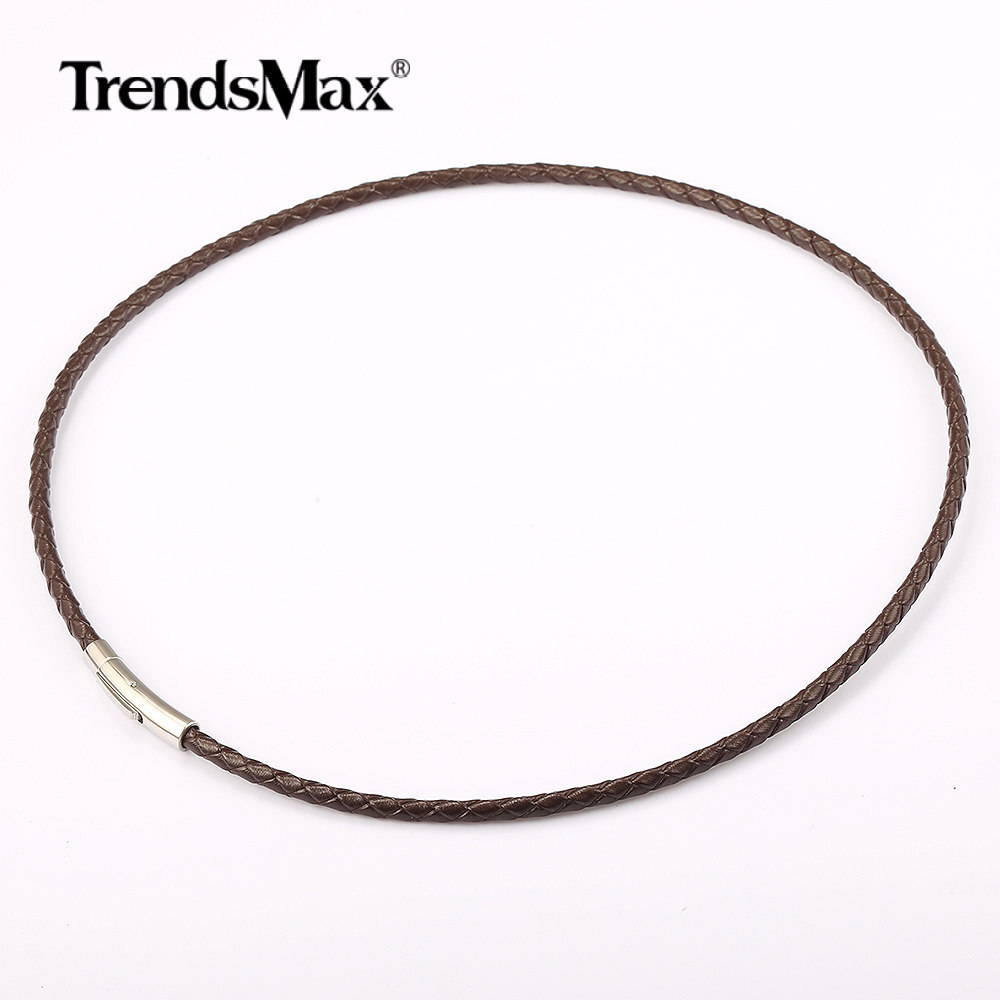 4/6MM Red/Brown/Black Braided Cord Rope Leather Necklace Choker Push Lock 16-30″