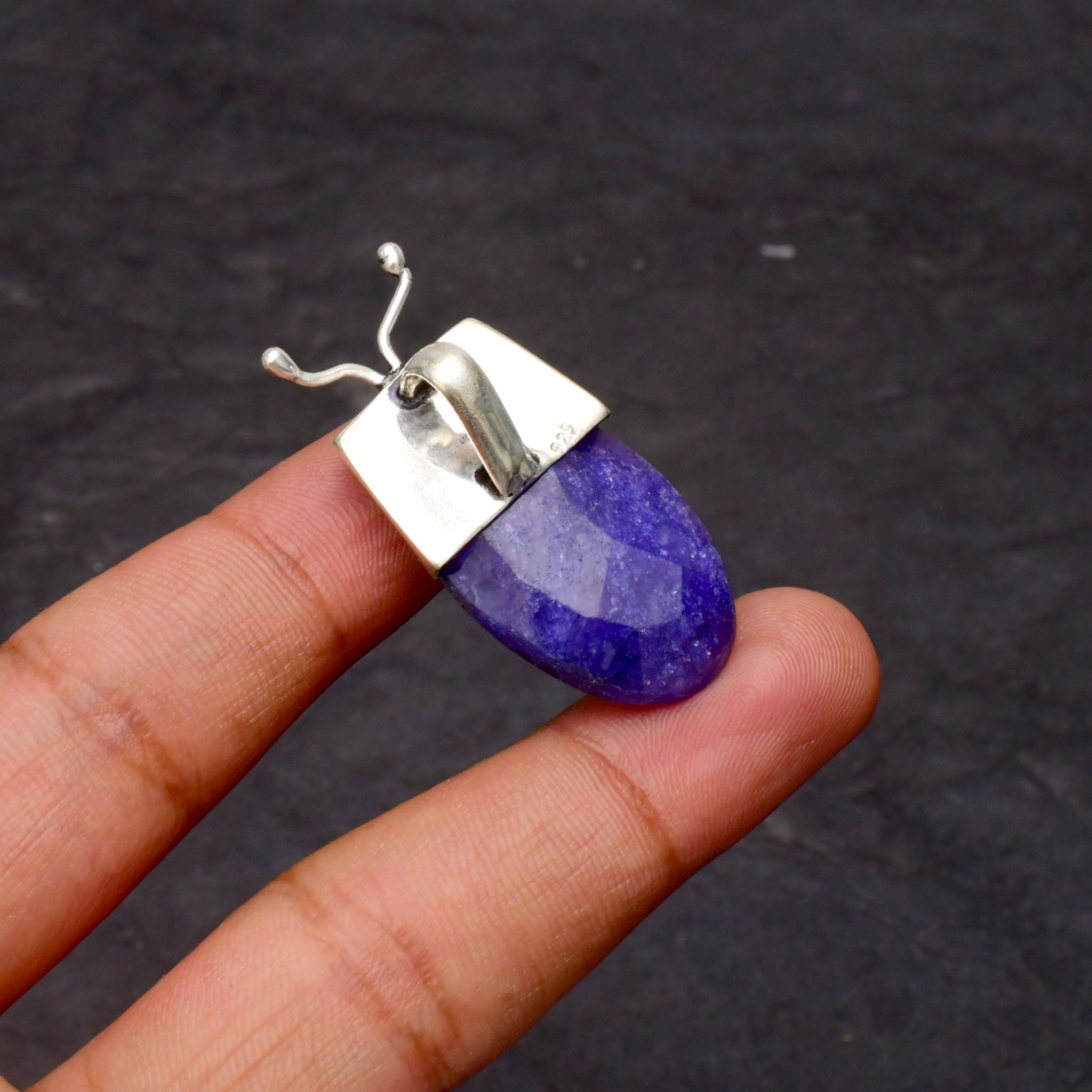 Blue Sapphire Lab Created Gemstone 925 Sterling Silver Jewelry Pendant 1-2″