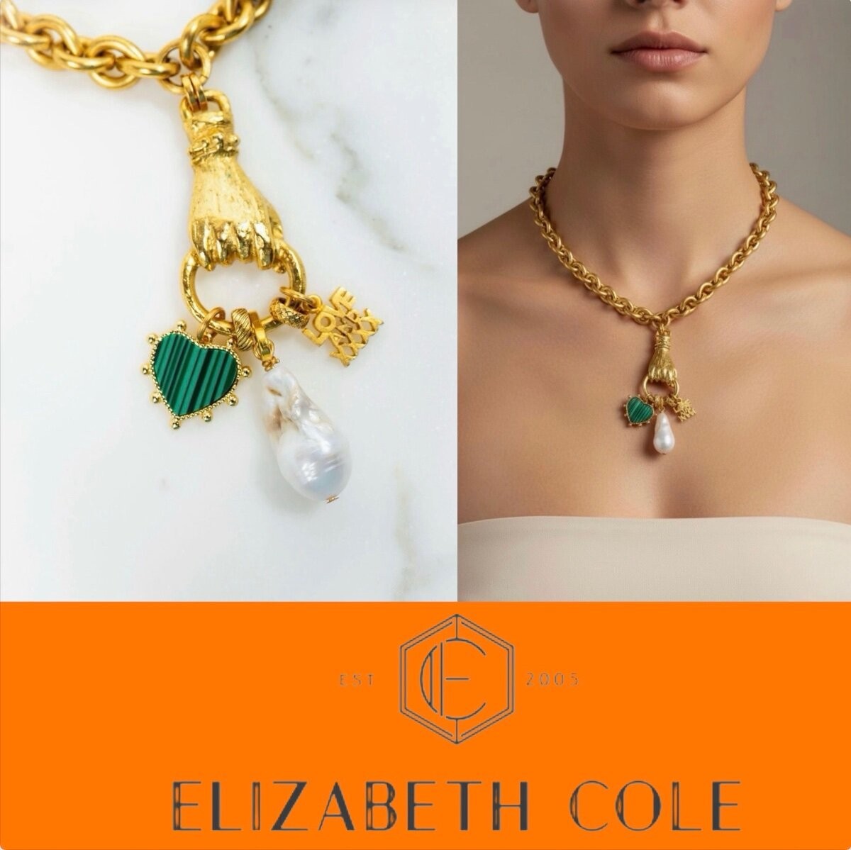 Elizabeth Cole Jewelry Rowan Charm Necklace 24K Gold Plated