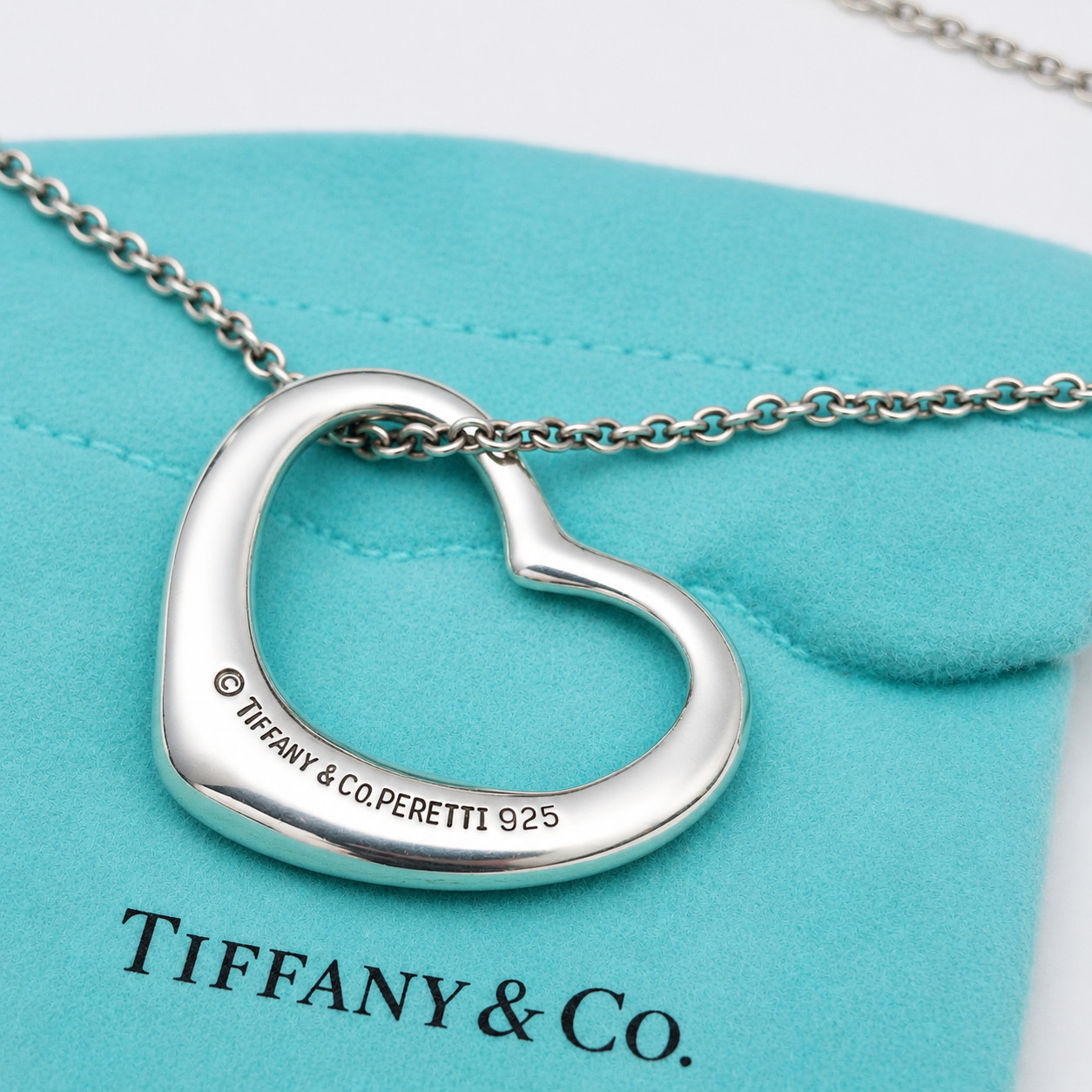 Tiffany Open Heart Sterling Silver Elsa Peretti Necklace Pendant, Approx. 30mm,