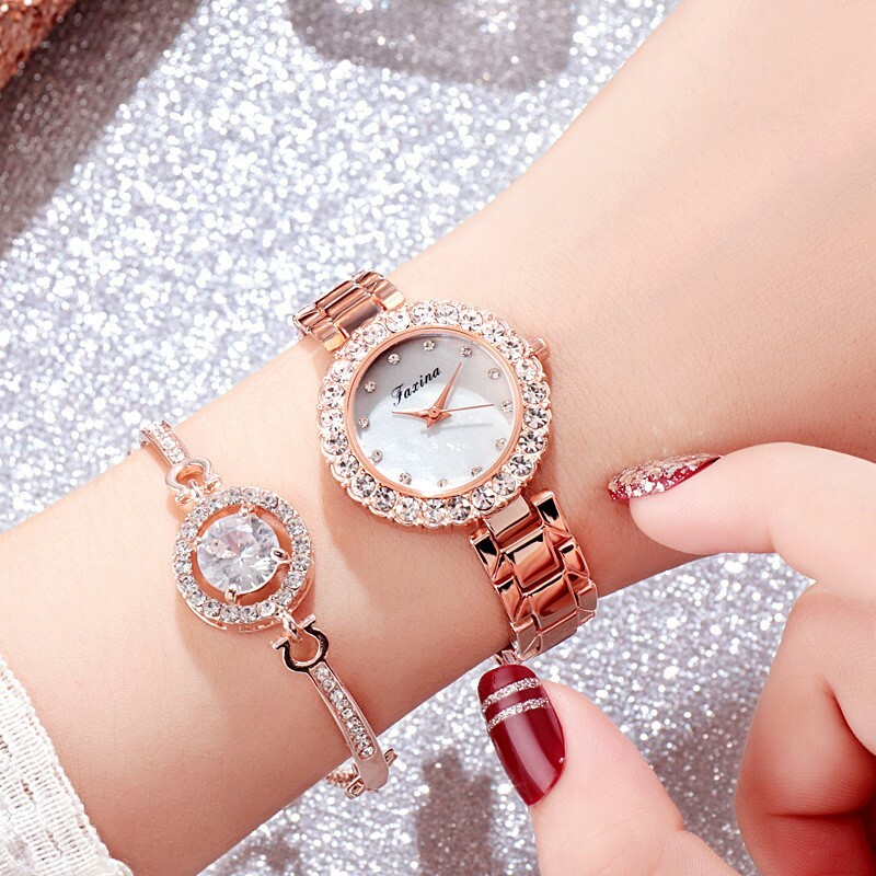 Fashion Girls Women Luxury Stylish Bling Quartz Watch & Bracelet Set of 2