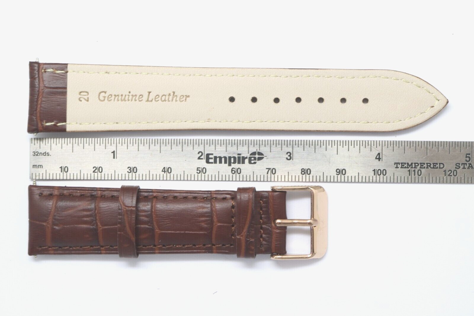 20mm Brown Croco Embossed Leather Unisex Watch Strap Band W/ Rose Gold Buckle
