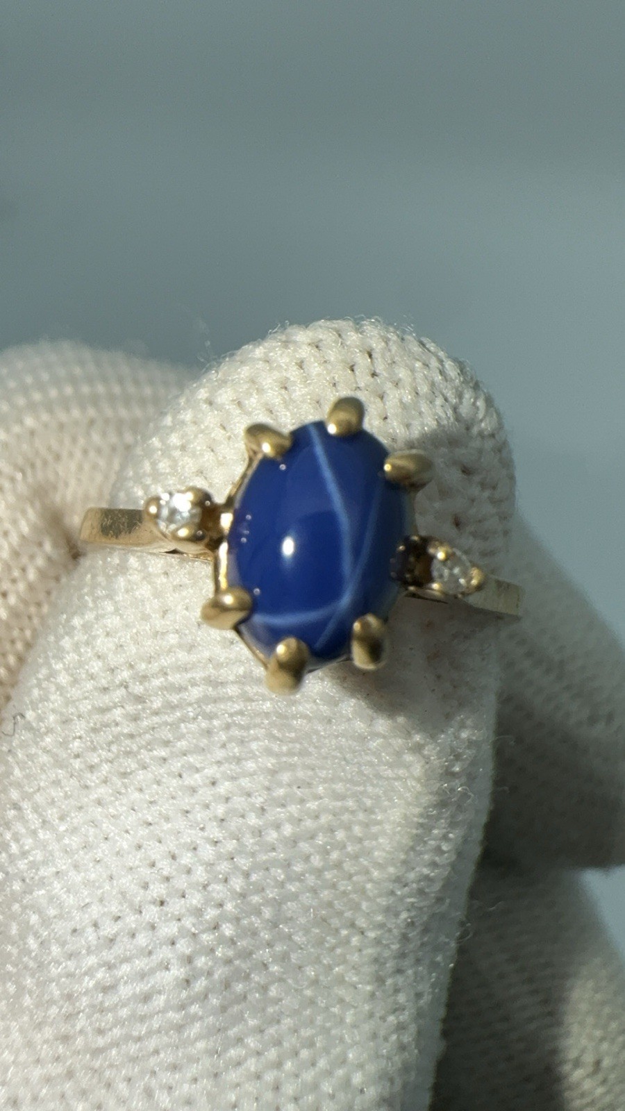 Antique Star Sapphire & Diamond Ring 10k Gold