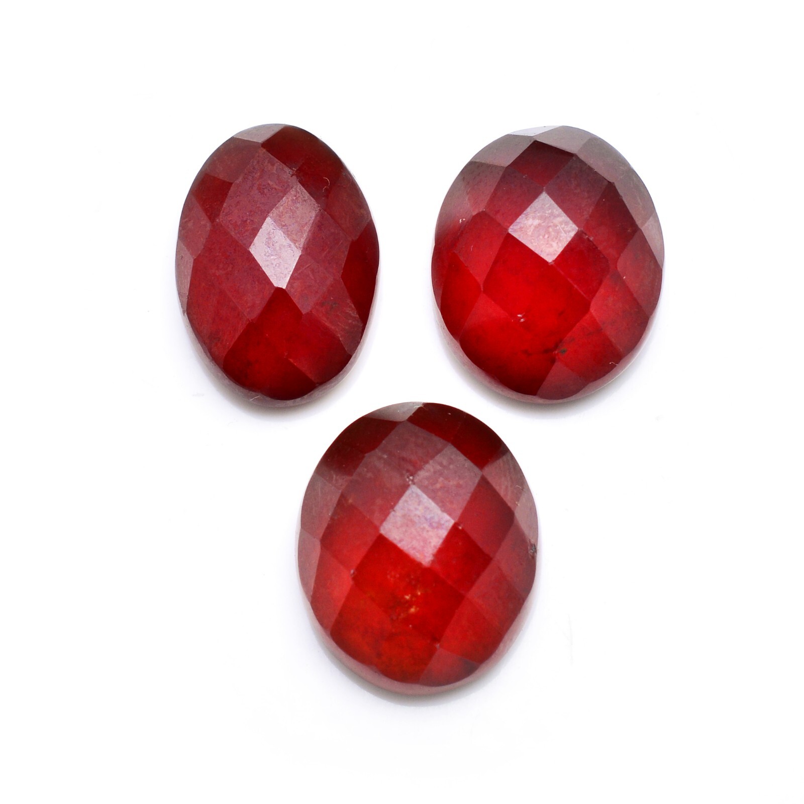 3 Pcs Natural Hessonite Garnet Untreated 14.90mm-15.50mm Oval Checker Gemstones