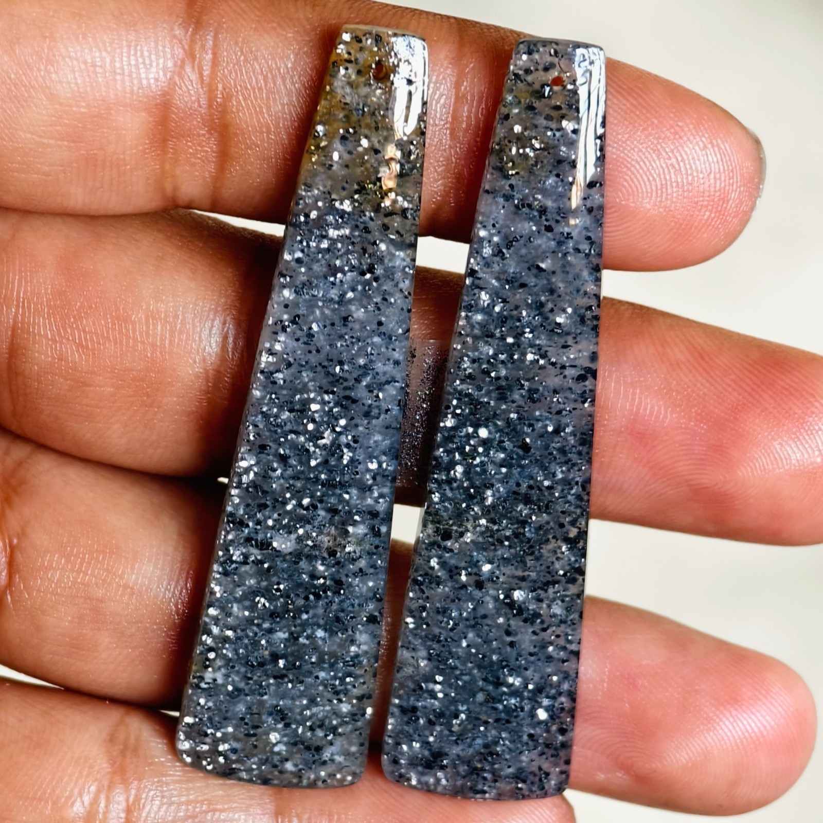 67 Cts Natural Black Sunstone Drilled Pair Cabochon Gemstone 60.7 X 15.1 MM