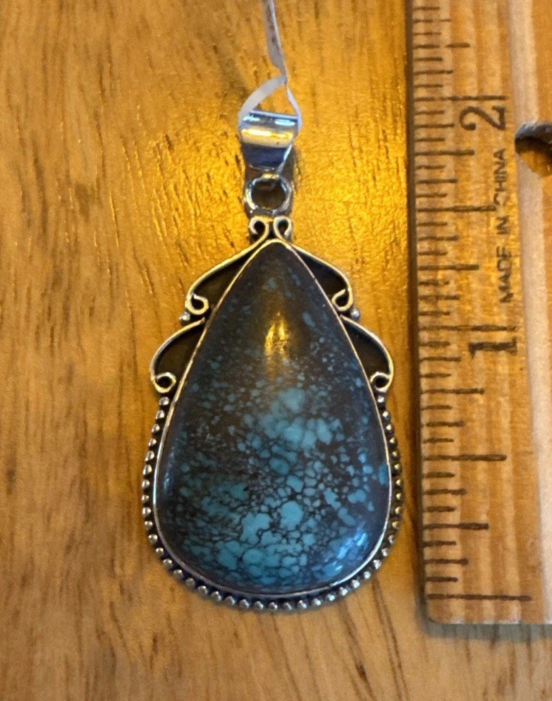 Large Tibetan Turquoise Pendant, Sterling