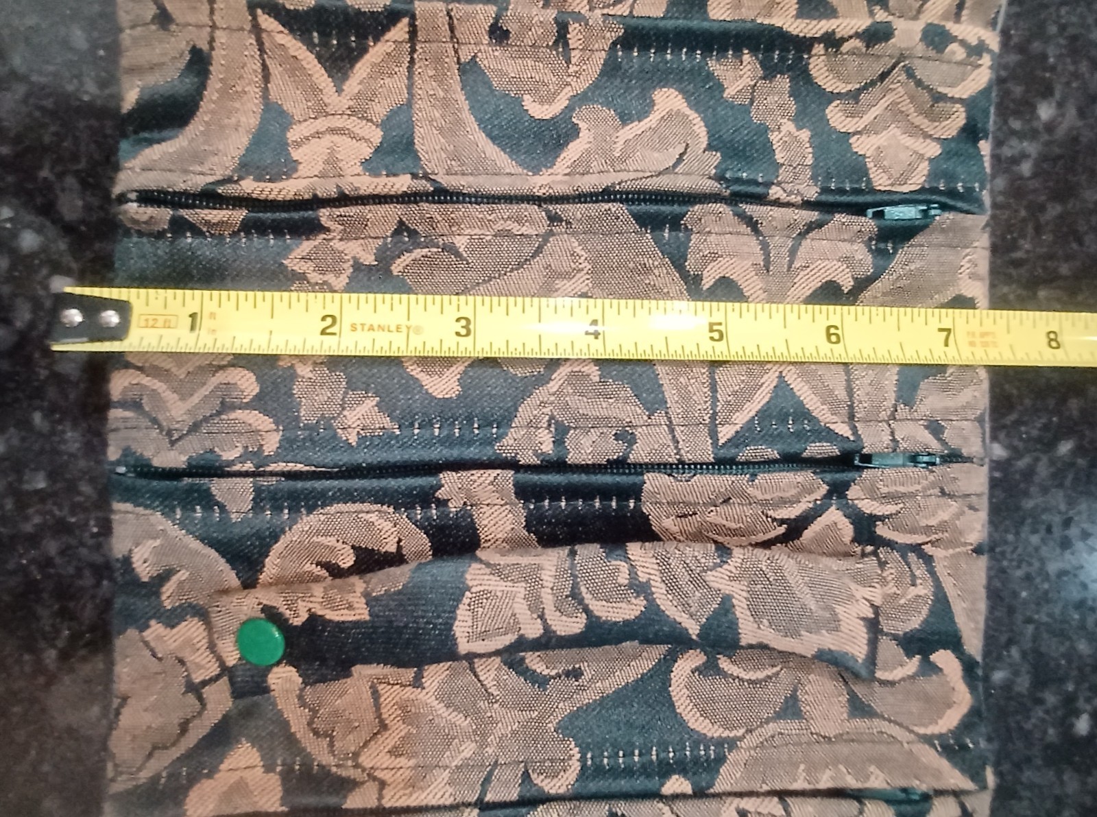 Vintage New Jewelry Roll, Travel Jewelry Roll Bag, Damask Green and Tan