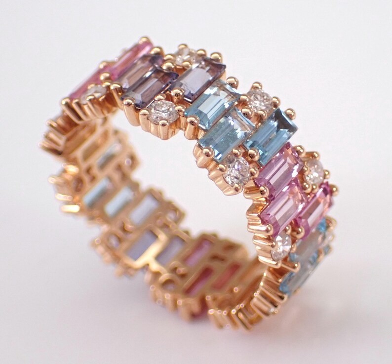 3.50Ct Baguette Cut Lab-Created Multi color Eternity Ring 14K Rose Gold Plated