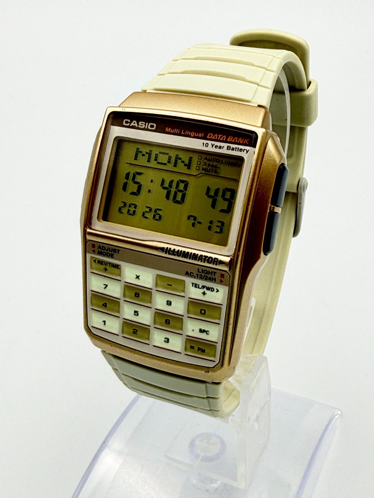 CASIO DBC-32 Data Bank Digital Calculator Beige Gold Color Quartz Watch – Rank A