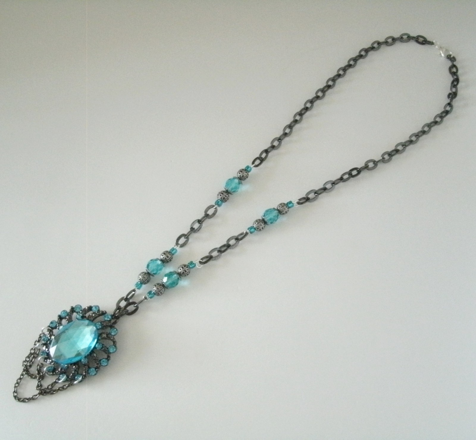 Sapphire Blue Gothic Victorian Art Deco Nouveau Renaissance Wedding Necklace