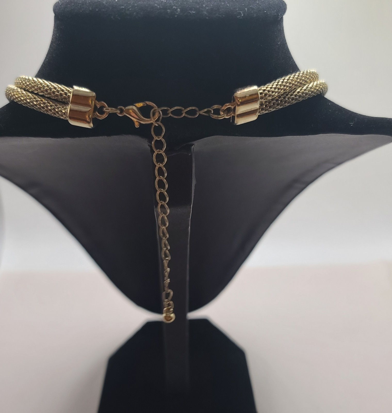 Double Snake Chain Gold Tone Statement Necklace With Gold Rings