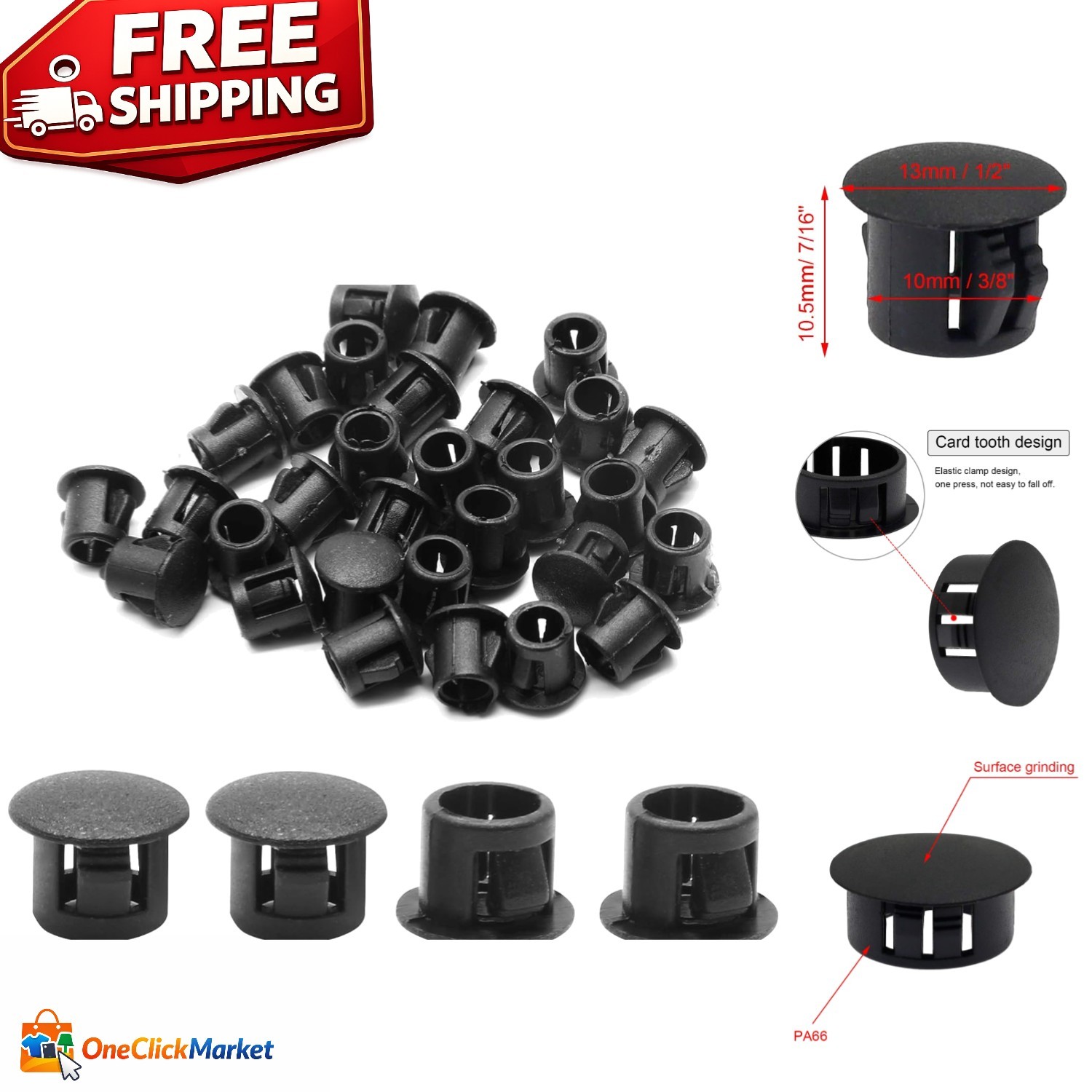 Versatile 10mm Snap-In Black Hole Plugs – 30PCS for Indoor & Outdoor Use