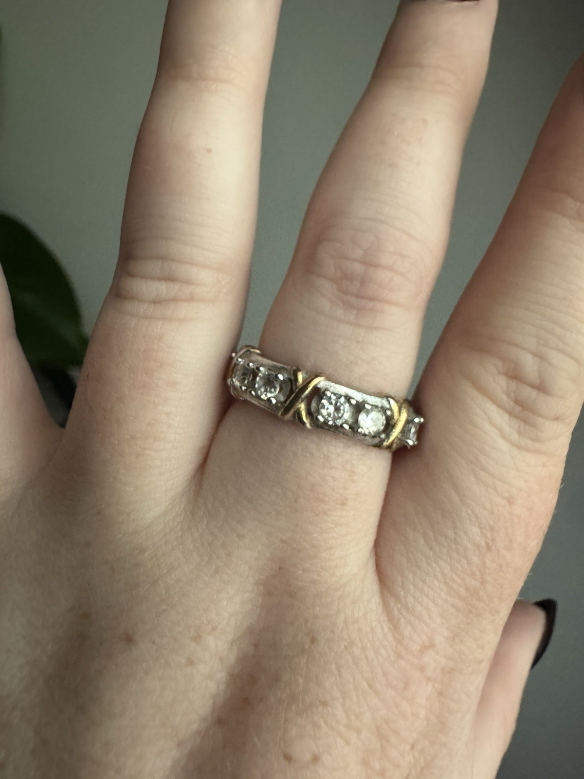 925 Sterling Silver Bezel Set Clear Crystal Stackable Band Ring Size 7 5mm