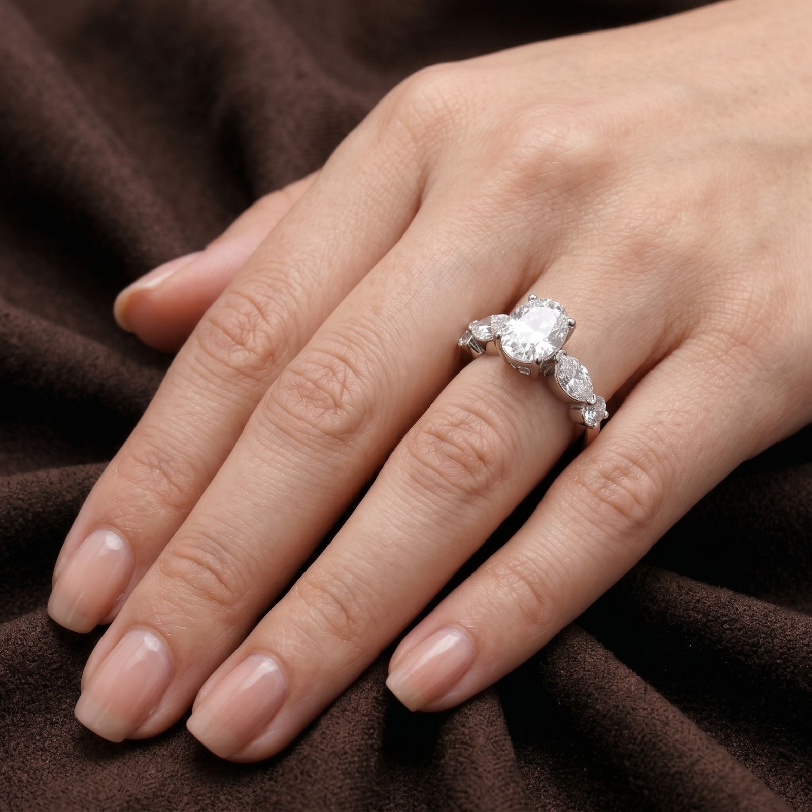 Oval Moissanite 925 Sterling Silver Marquise Accent Engagement Ring Gift For Her