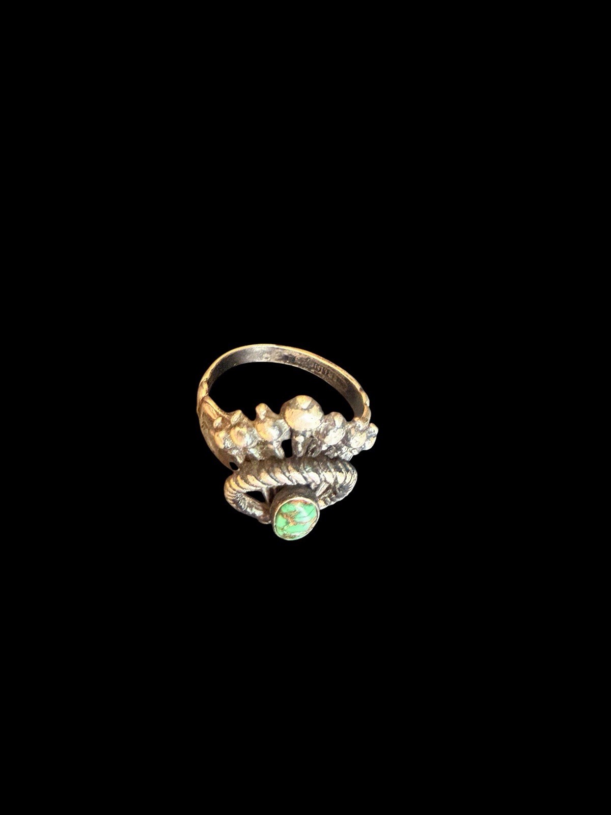 Unique Southwest Sterling Silver Green Turquoise Ring Size: 5.5