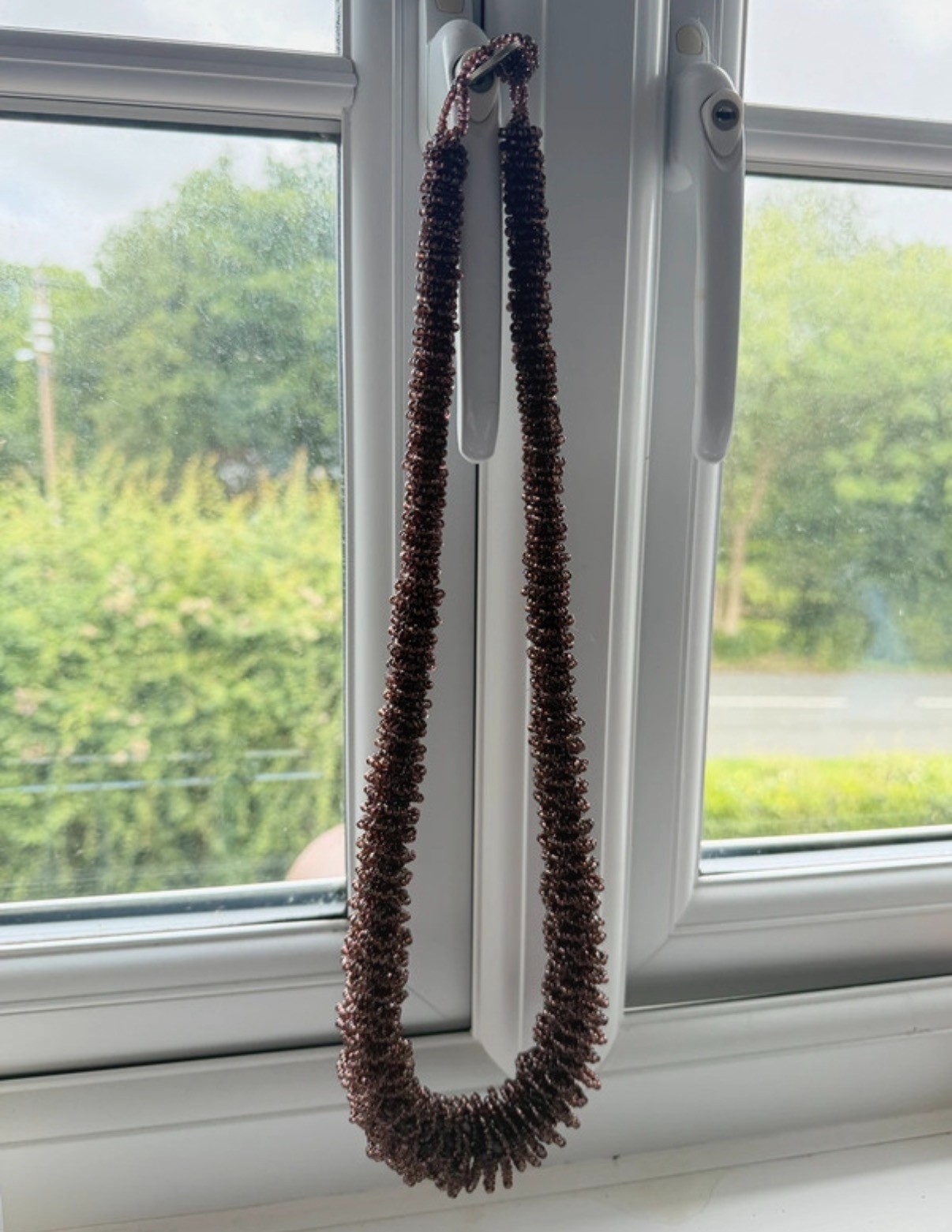 Big Chunky Long Statement Vintage Necklace, Brown Glass Seed Beads