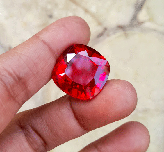 36.12 Ct GIE Certified Unheated Myanmar Red Ruby Cushion Cut Loose Gemstone