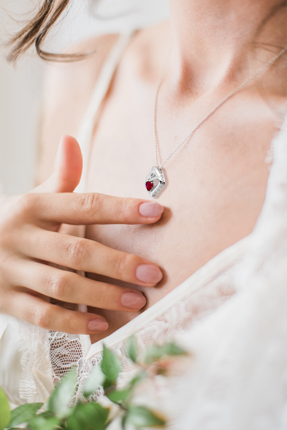 🔥Pure 925 Sterling Silver Necklace Mother Child Pendant Red Heart Cz Rope Chain