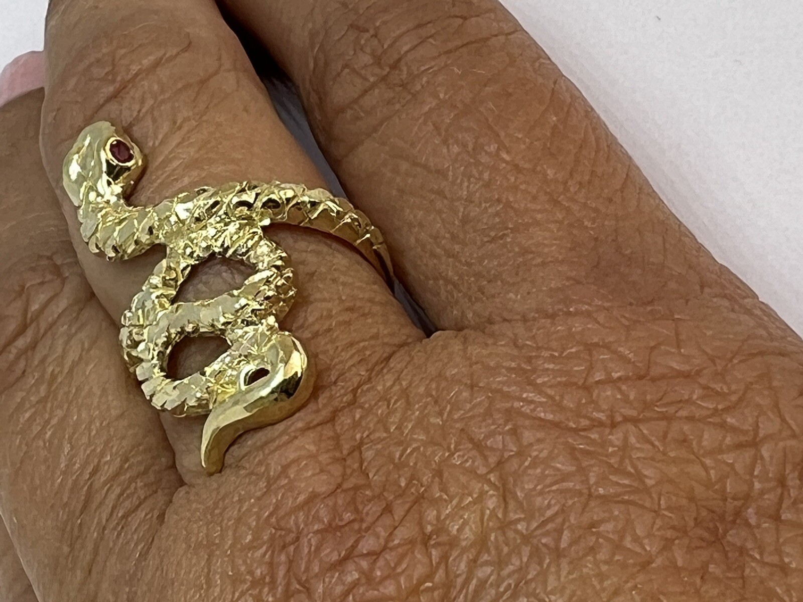 GOLd snake cobra ring 10k red CZ solid gift good luck lucky size 6 ask 4 5 7 8