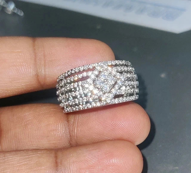 2.20Ct Round Moissanite Multi-Row Cocktail Engagement Ring 14K White Gold Plated