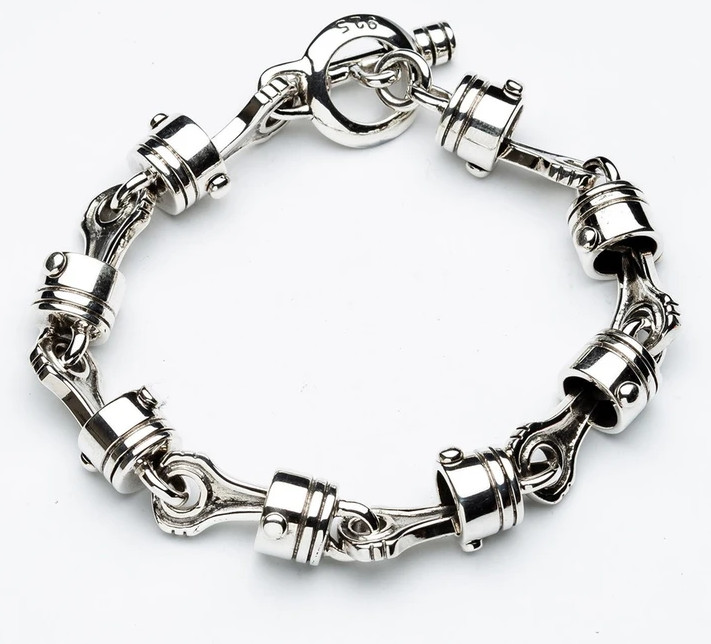 Excellent Solid 935 Argentium Silver Men’s Gorgeous Motorcycle Piston Bracelet
