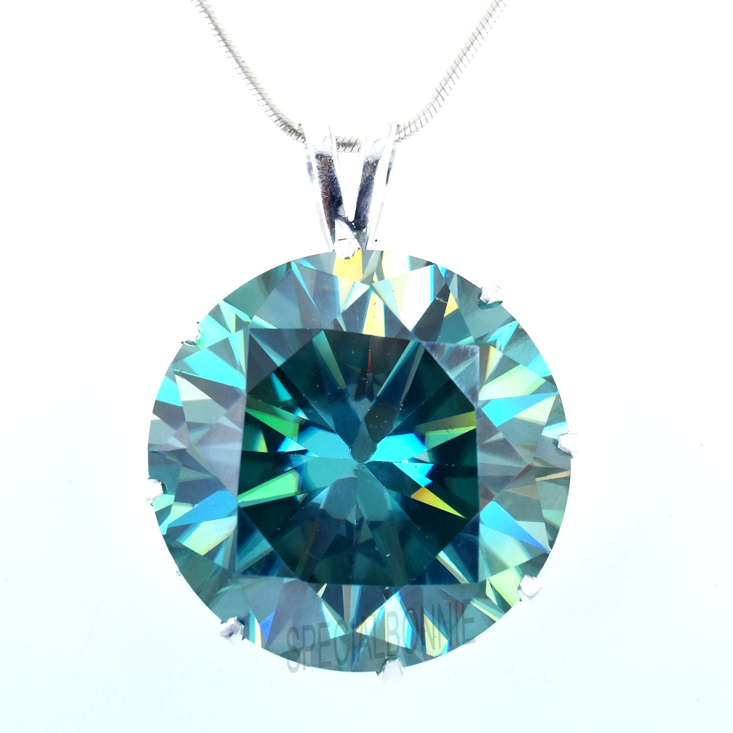 RARE 18.15 Ct Blue Diamond Solitaire Pendant, Amazing Shine, FREE Studs