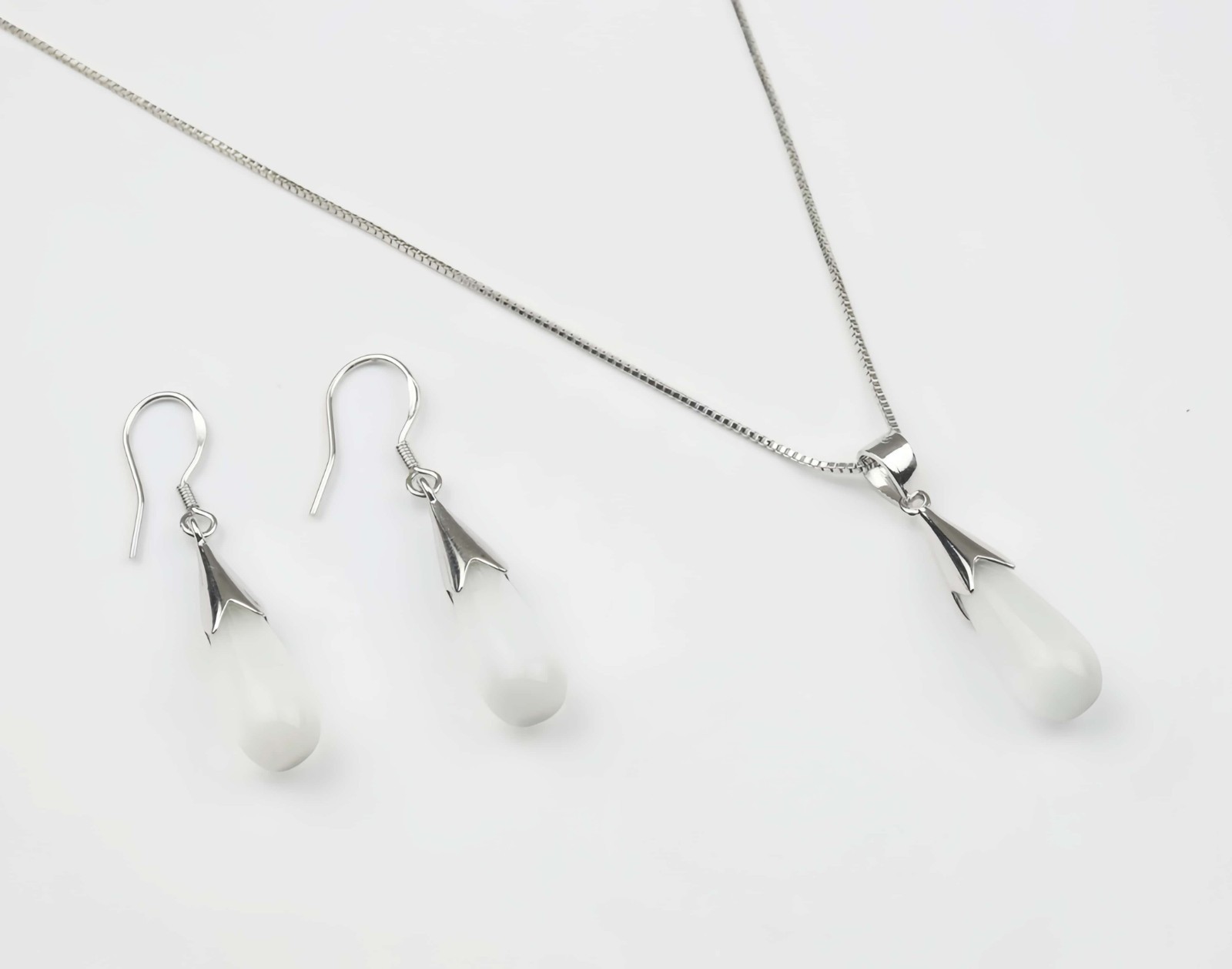 Moonstone Dangle Drop Necklace Hook Earrings 925 Sterling Silver Women Jewellery