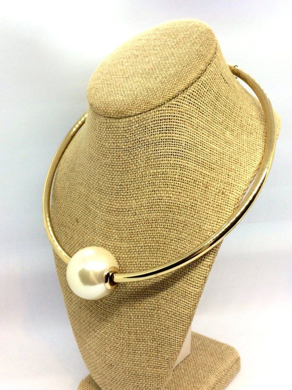 RJ GRAZIANO NECKLACE Large Faux Pearl Torque Collar Gold Tone Statement