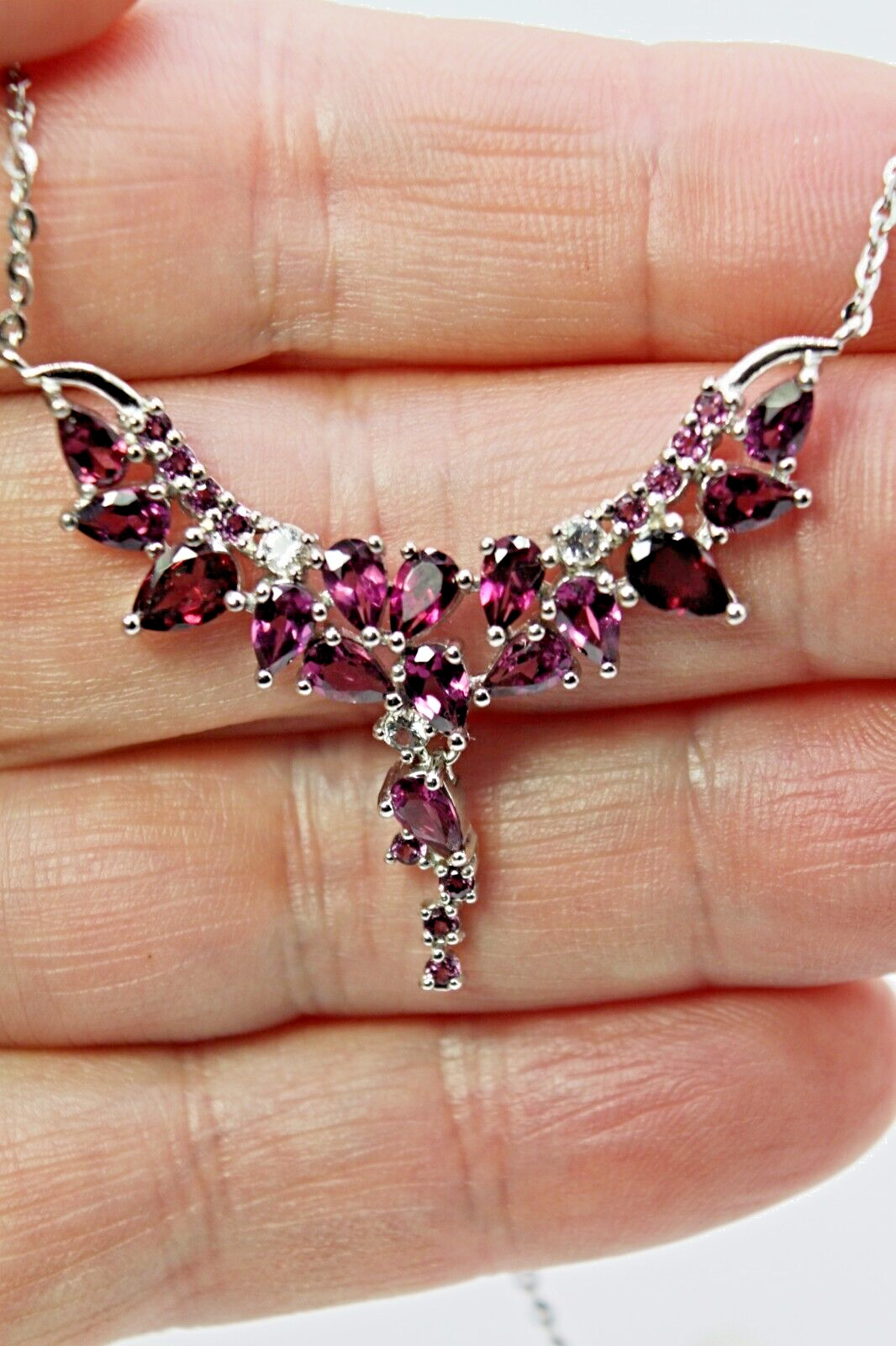 Silver Rhodolite Necklace Earrings Natural Gems Solid Sterling 17 to 19 Inch