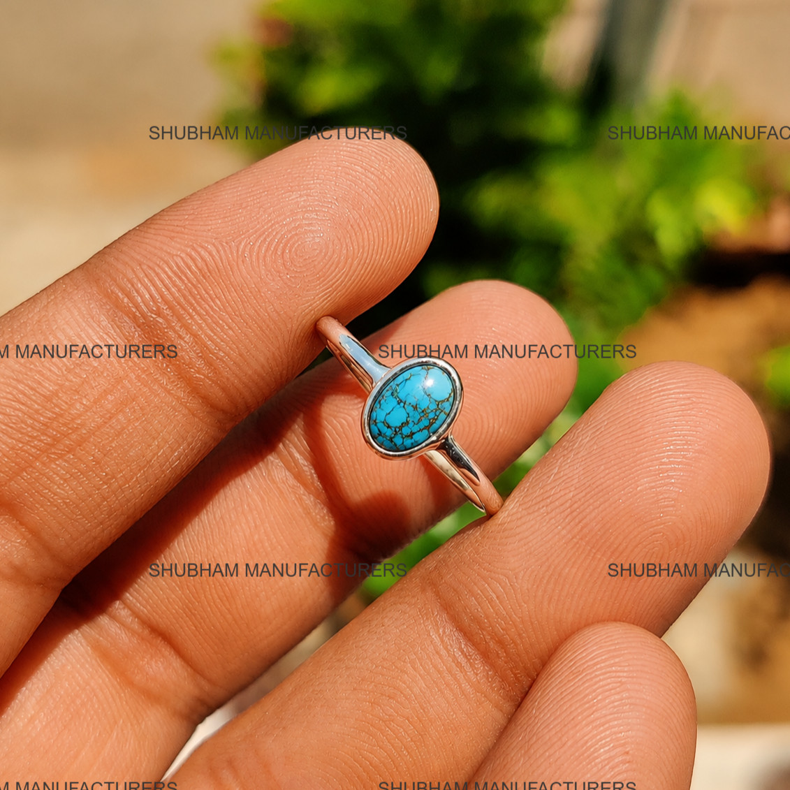 Genuine Turquoise Small Ring 925 Sterling Silver Dainty Band Jewelry Gift Women