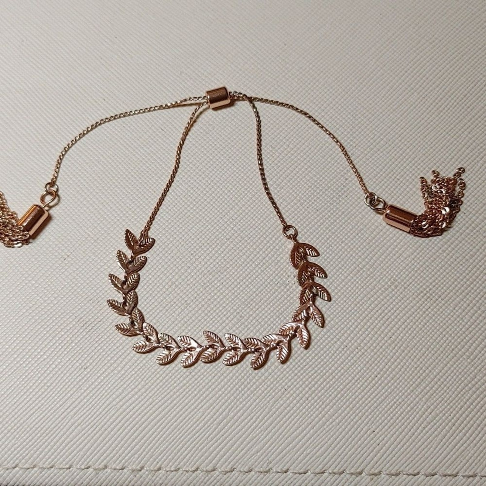 Rose Gold Adjustable Slider Chain Leaf Bracelet
