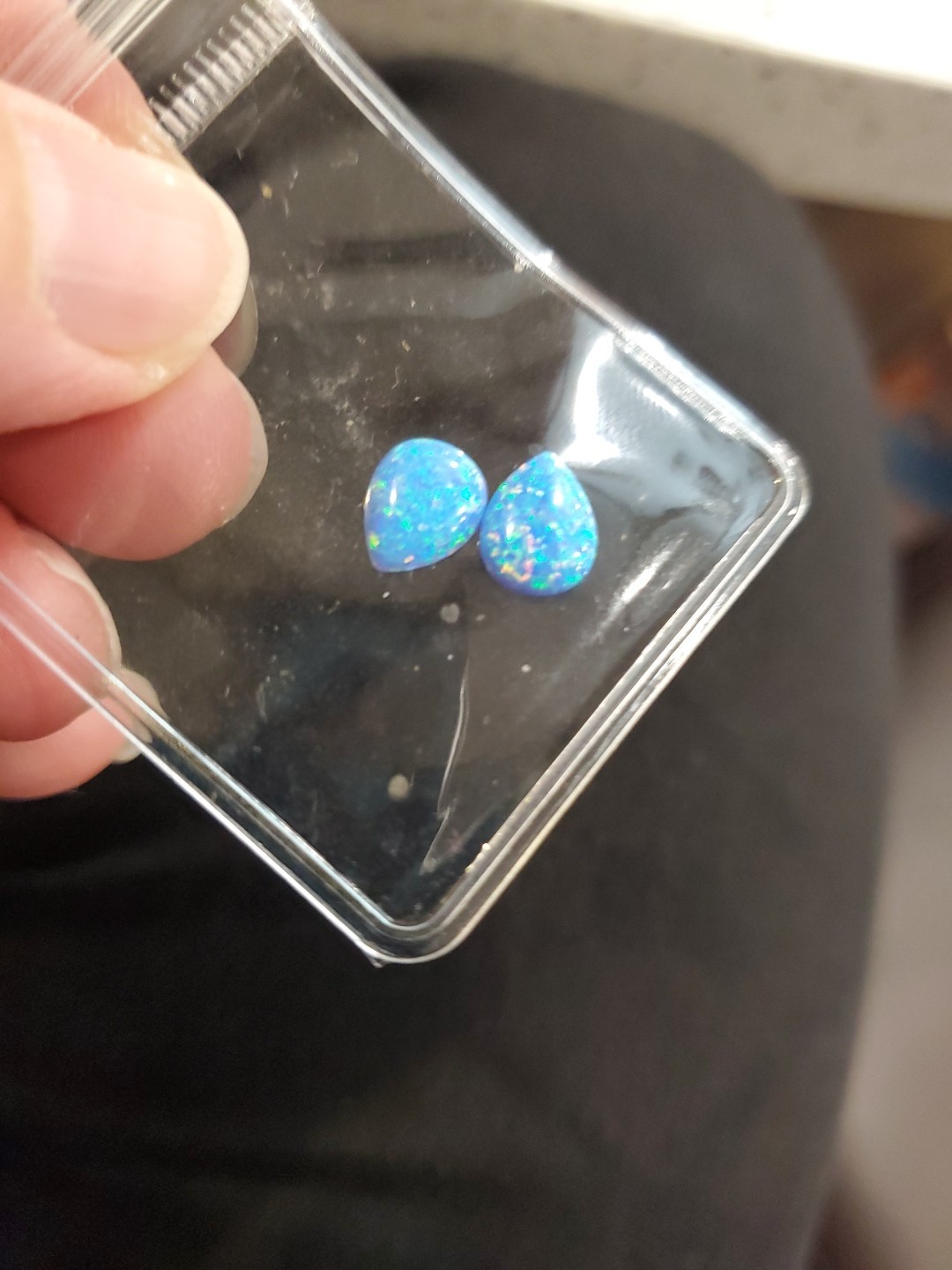 Two Set 0.38ct Loose Lab Created Pear Cut Blue Pink GreenTriplet Opal 5 x 4.5 mm